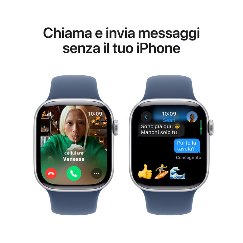 Apple Watch Series 10 Serie 10 GPS + Cellular 42mm Cassa in Alluminio Color Argento con Denim Sport Band - S/M