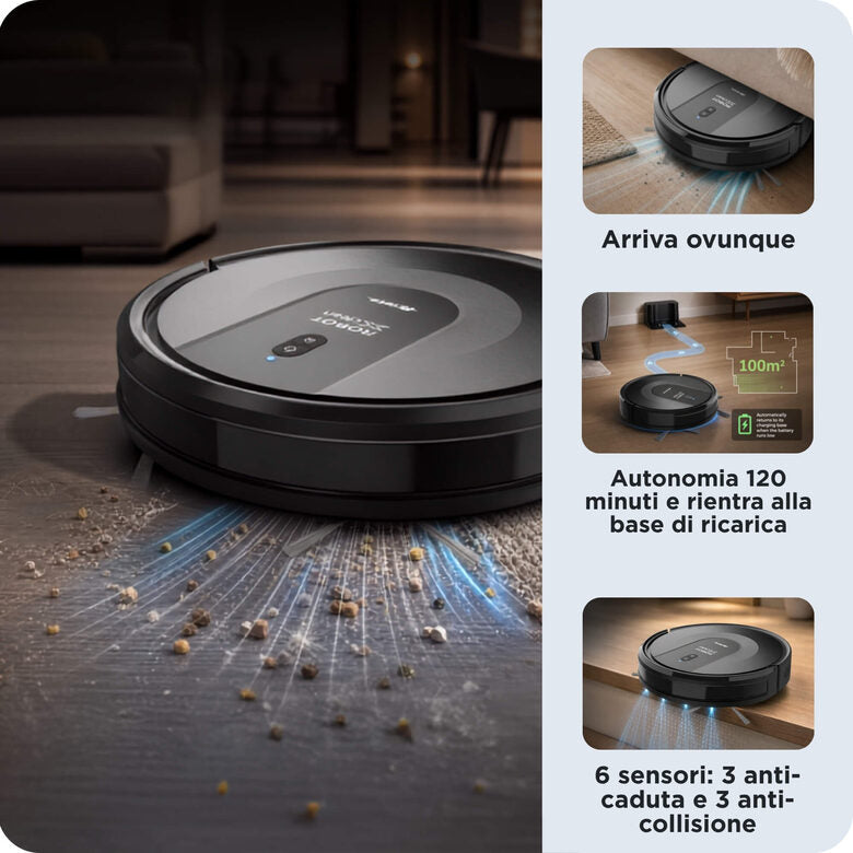 Ariete Robot Aspirapolvere e Lavapavimenti X-Clean 3in1 2719 Wi-Fi 120 Min HEPA 32 W Nero