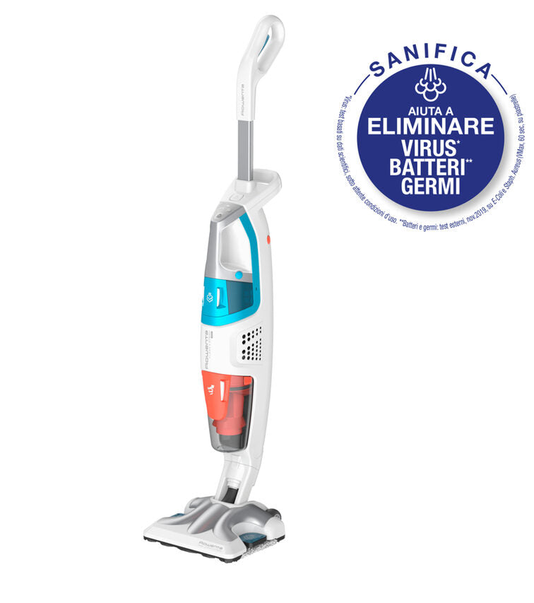 Rowenta RY8534 Clean & Steam Multi Scopa Lavapavimenti, Aspira e Igienizza Contemporaneamente tutte le superfici, Elimina Germi e Batteri, Serbatoio Portatile Amovibile, Senza Sacco, Bianca