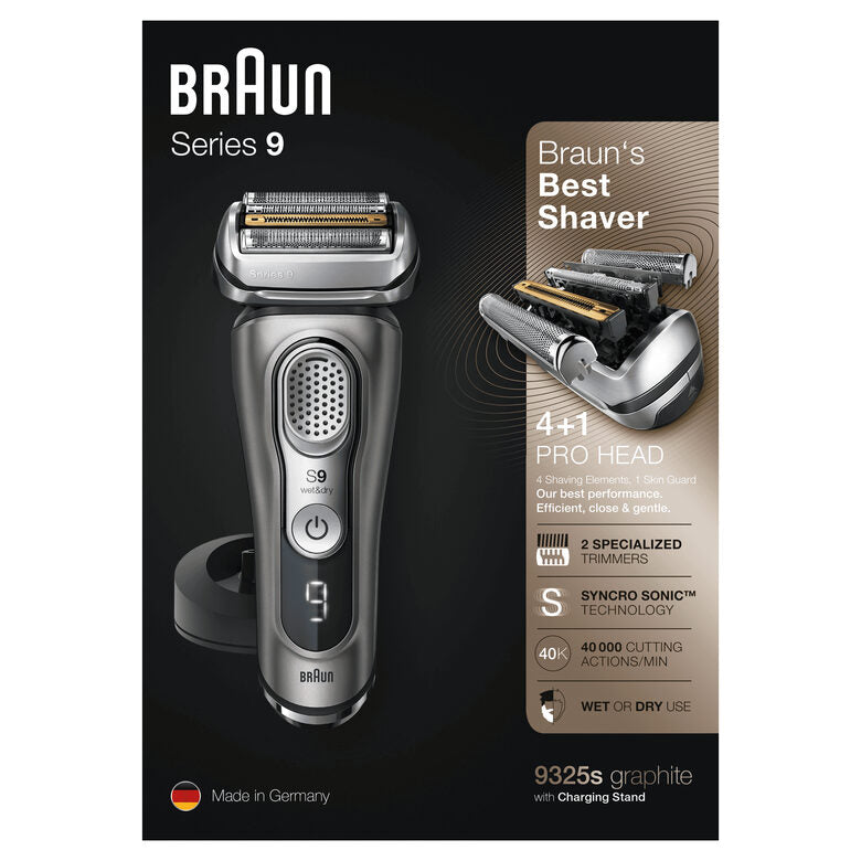 Braun Series 9 9325s Rasoio Barba Elettrico Di Ultima Generazione, Base Di Ricarica, Custodia In Tessuto, Grafite