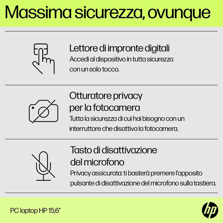 HP 15-fd0081nl Intel® Core™ i5 i5-1334U Computer portatile 39,6 cm (15.6") Full HD 8 GB DDR4-SDRAM 512 GB SSD Wi-Fi 6 (802.11ax) Windows 11 Home Argento