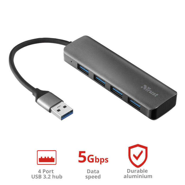 Trust Halyx Aluminium 4-Port USB 3.2 Hub Grigio