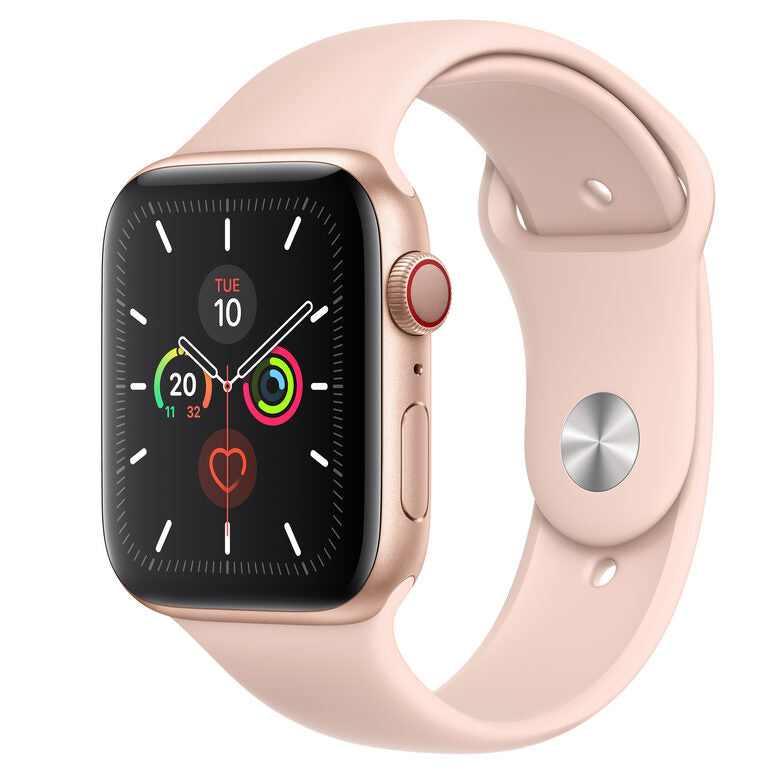 Apple Watch Series 5 GPS + Cellular, 44mm in alluminio oro con cinturino Sport Rosa sabbia