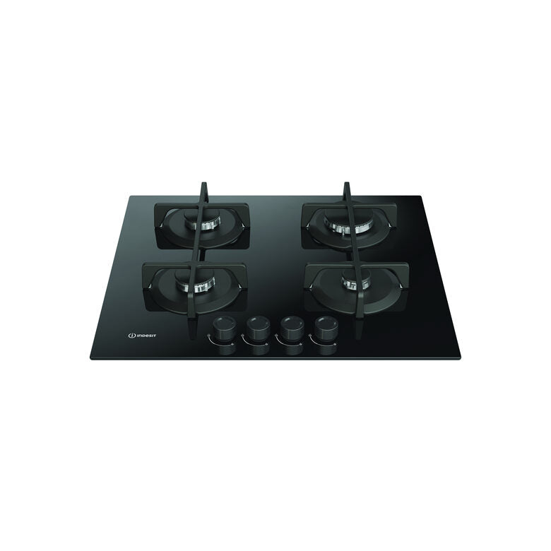 Indesit ING 61T/BK 1 piano gas vetro nero 60cm 4 fuochi griglie in ghisa lavabili in lavastoviglie