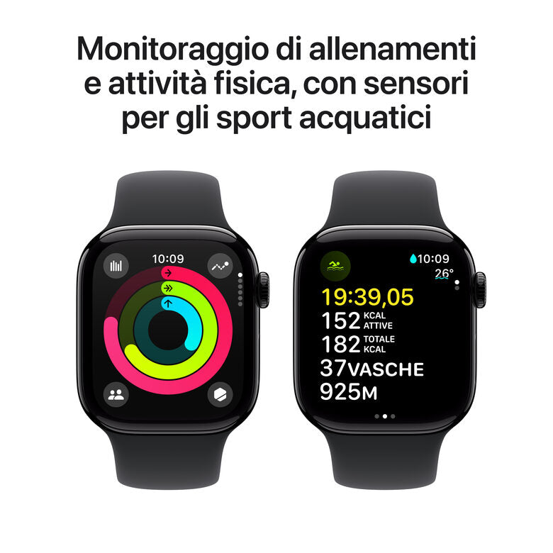 Apple Watch Series 10 Serie 10 GPS + Cellular 42mm Cassa in Alluminio color Jet Black con Nero Sport Band - M/L