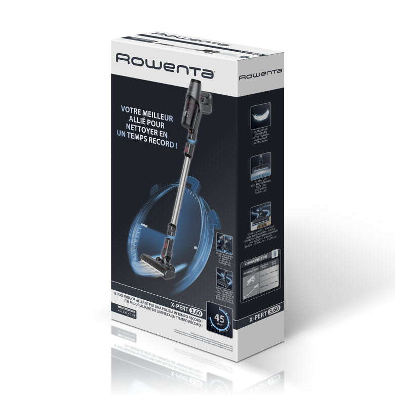Rowenta RH6933, Cleaner X-PERT 3.60, Scopa Elettrica, 45 minuti di Autonomia, Peso di 2,2 Kg, Nero & Rosso