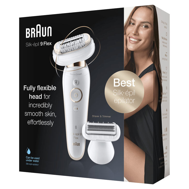 Braun Silk-épil 9 Flex 9-002 - Epilatore Elettrico Donna Bianco/Oro Con Testina Flessibile Per Un’Epilazione Più Semplice