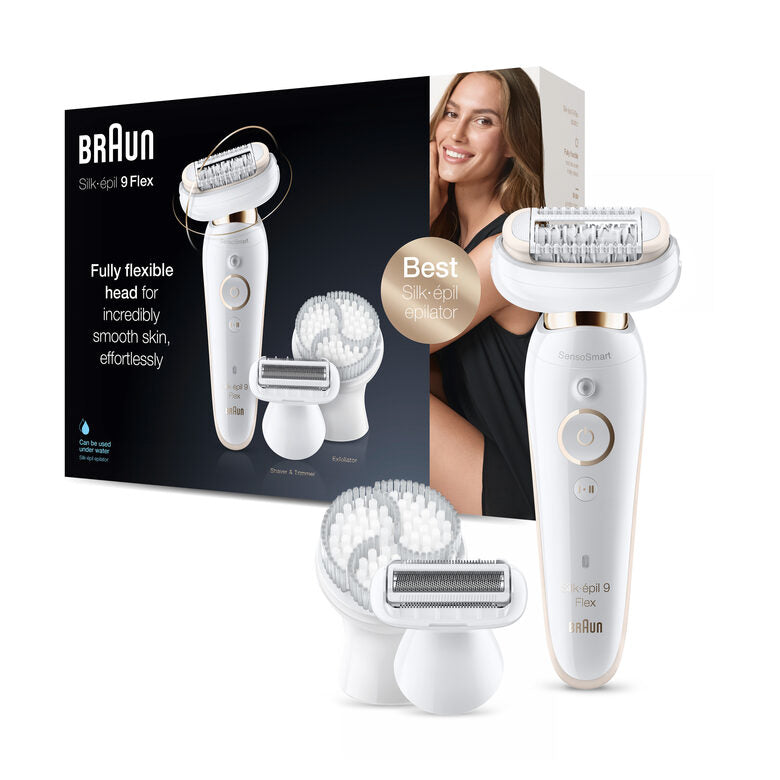 Braun Silk-épil 9 Flex 9-030 - Epilatore Elettrico Donna Bianco/Oro Con Testina Flessibile Per Un’Epilazione Più Semplice