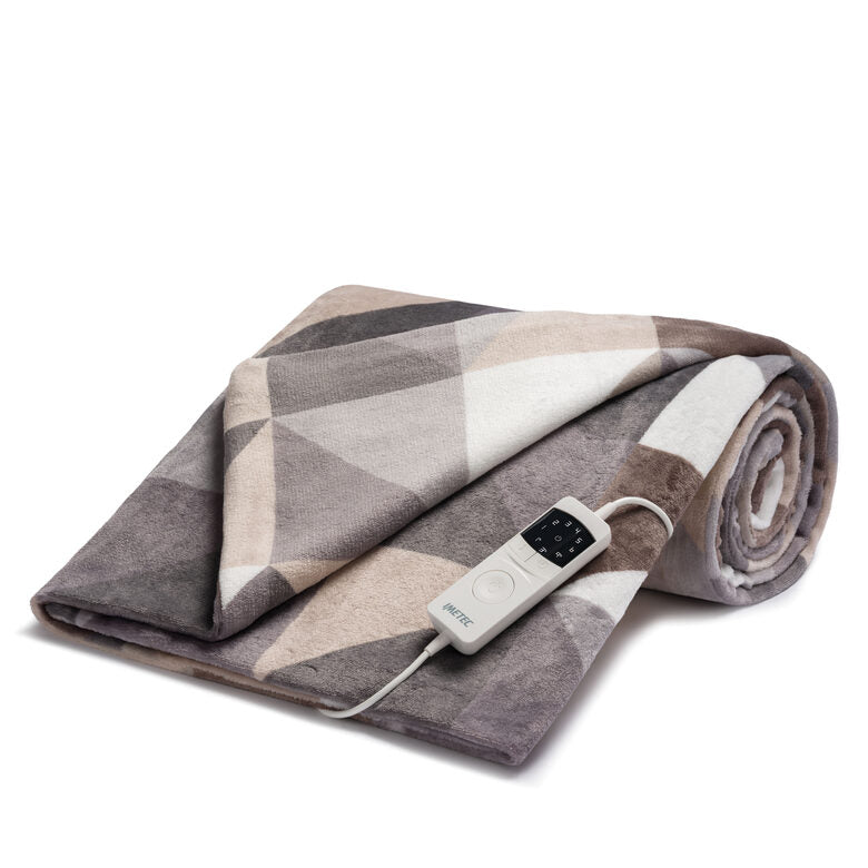 Imetec CaldoPlaid Adapto Plus Velvet Pattern Geometrico 140x180 cm, Plaid riscaldabile, Morbida Coperta elettrica, Tecnologia Adapto Plus, Sistema Sicurezza ElectroBlock, Caldo Subito, 6 Temperature, Bassi Consumi, Lavabile