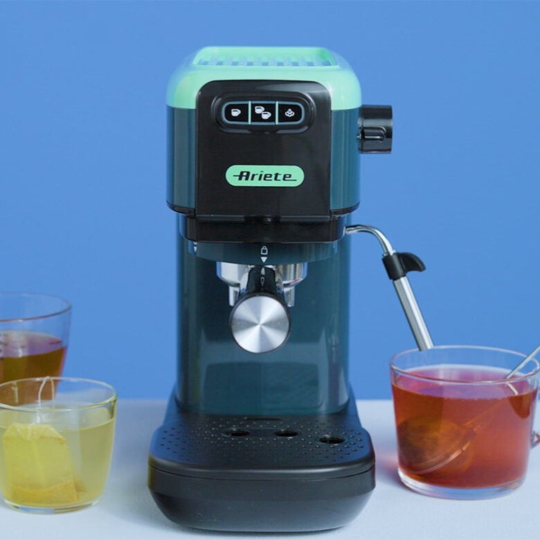 Ariete 1399 Light Aquamarine Macchina da caffè espresso, Per polvere e cialde ESE, 1300 W, Capacità 1,1L, 15 bar di pressione, Filtro 1, 2 tazze e cialda ESE, Cappuccino, Verde