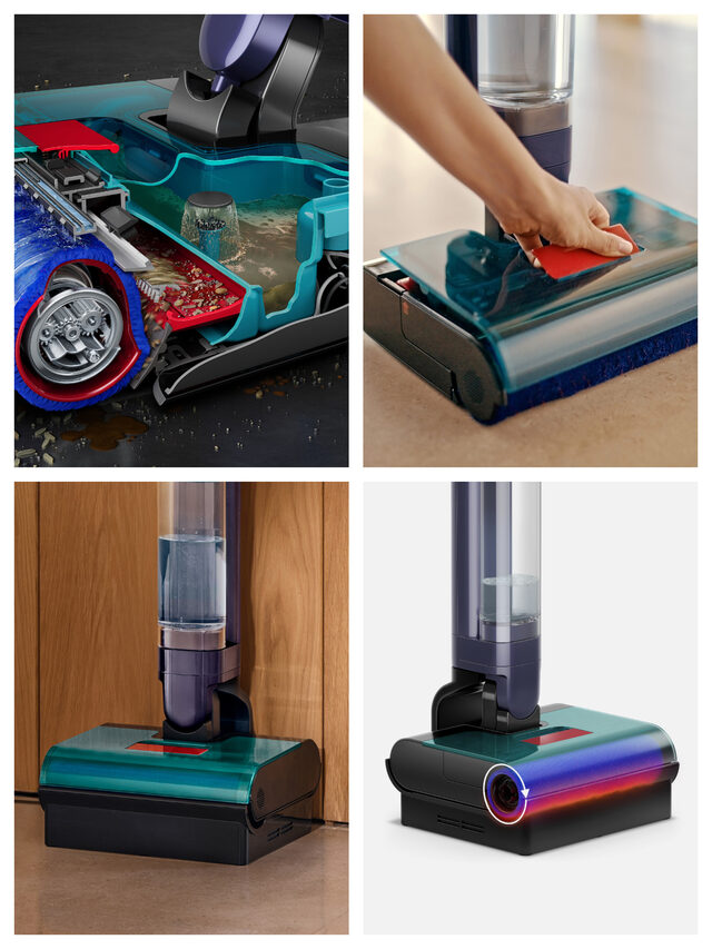 Dyson Clean+Wash Hygiene Scopa elettrica Batteria Secco e bagnato Senza sacchetto Blu, Rame