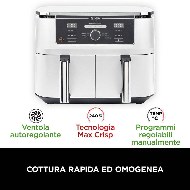 Ninja AF400EU Doppia 9,5 L Indipendente 2470 W Friggitrice ad aria calda Bianco