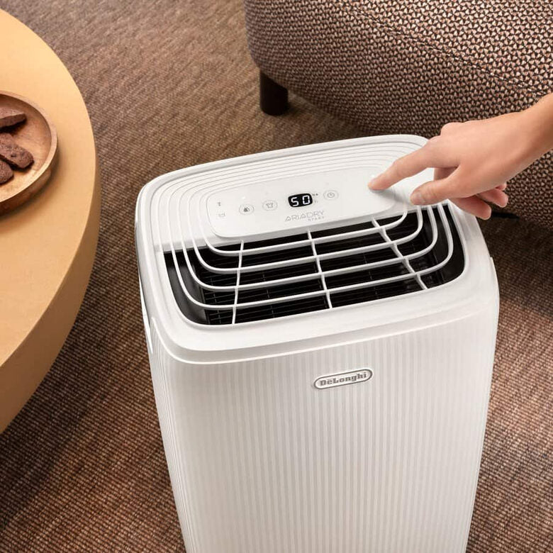 De’Longhi Tasciugo DEP210 Deumidificatore 10 L/24 h con Tanica da 4 L, Filtro Antipolvere e Carboni Attivi
