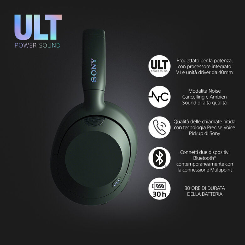 Sony ULT WEAR - Cuffie Bluetooth Wireless con ULT POWER SOUND, bassi profondi, Noise Cancelling, ottima qualità delle chiamate, durata della batteria fino a 30 ore, IOS e Android