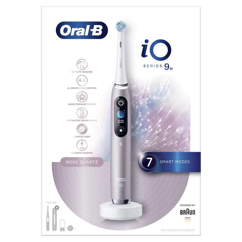 Oral-B iO - 9n - Spazzolino Elettrico Ricaricabile, 1 Spazzolino Rosa Esclusivo Con Tecnologia Magnetica Rivoluzionaria, Display A Colori, 1 Testina, 1 Custodia Da Viaggio Con Caricatore