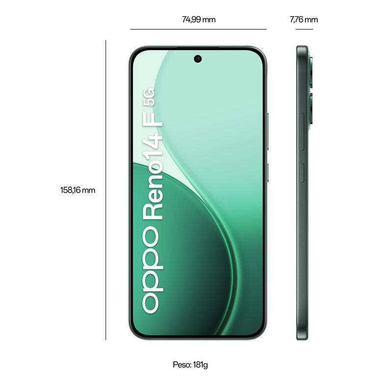 OPPO 14 F 5G Reno14 F Smartphone 5G 16,7 cm (6.57") Doppia SIM Android 15 USB tipo-C 8 GB 256 GB 6000 mAh Verde