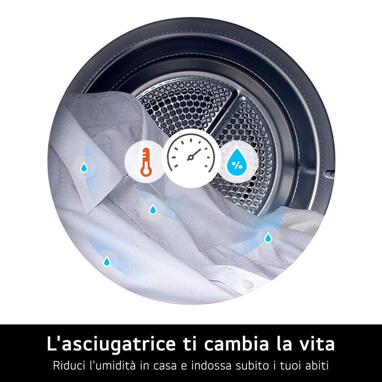 LG RNA1008NWK Asciugatrice 8kg Pompa di calore, Classe D, 8 programmi, Sensore asciugatura