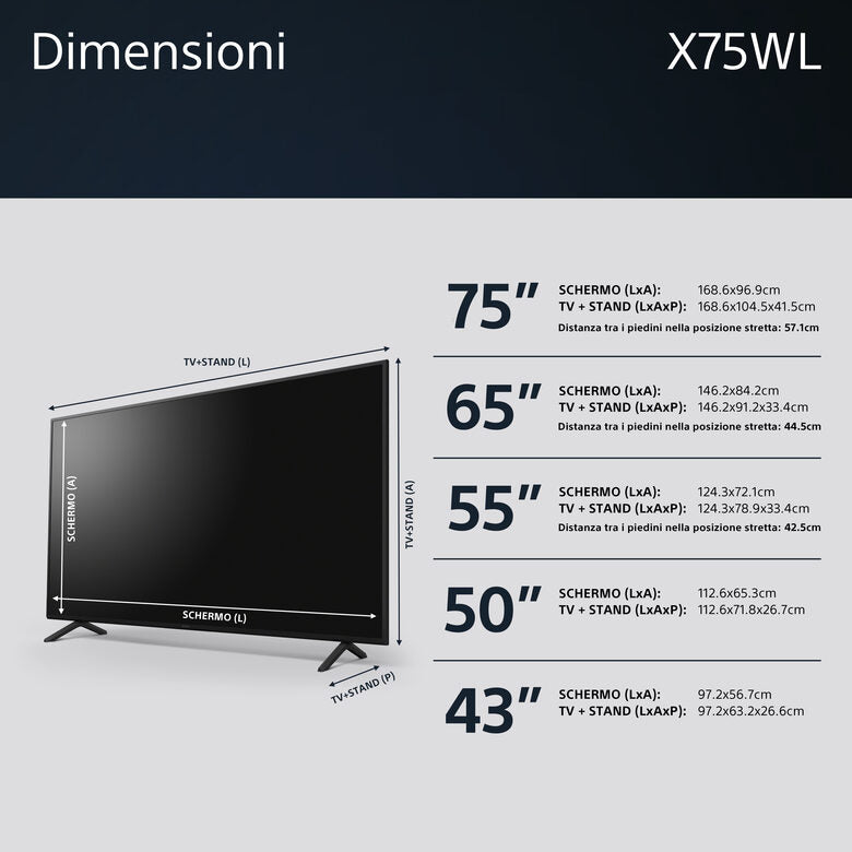 Sony KD-65X75WL Televisione Smart TV 43 Pollici Led 4K Hdr Google TV Bravia Core Narrow Bezel Design