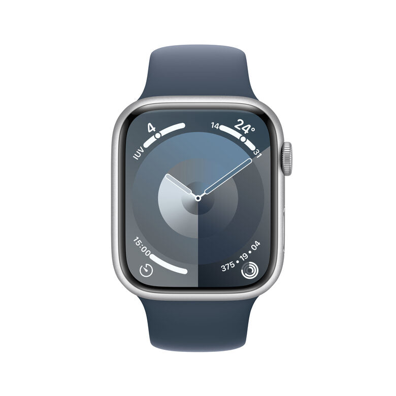 Apple Watch Series 9 GPS + Cellular Cassa 45mm in Alluminio Argento con Cinturino Sport Blu Tempesta - S/M