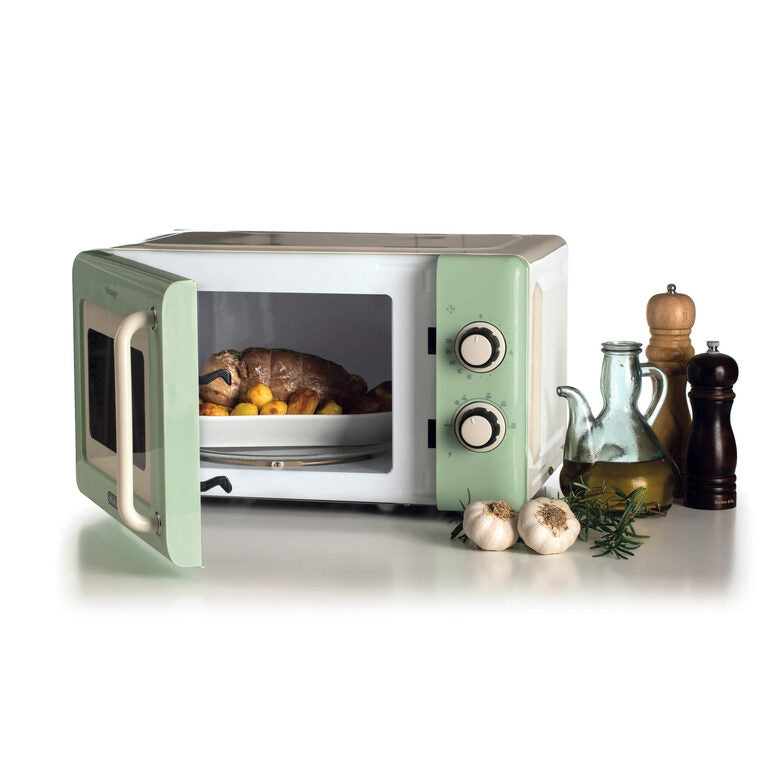 Ariete Linea Vintage 3960 Forno a microonde Vintage, 800W, Capacità 20L, 3 funzioni, 6 livelli di cottura, Timer, Verde
