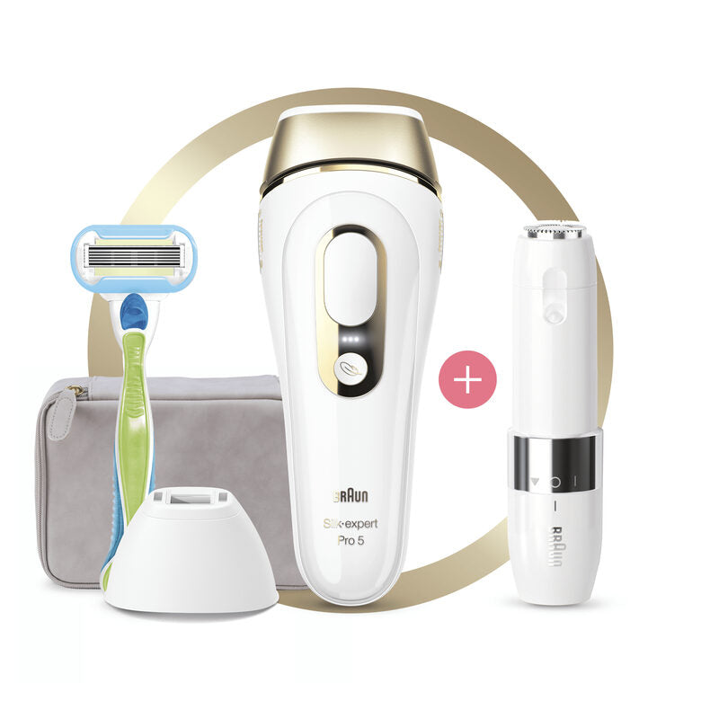 Braun Silk-expert Pro 5 PL5129 Silk expert Pro , Epilatore Luce Pulsata IPL, Sistema di Epilazione Permanente dei Peli Visibili per Donna, Bianco/Oro
