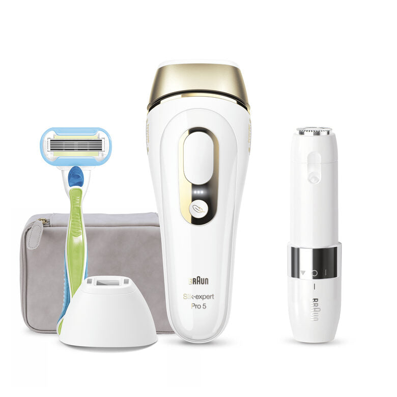 Braun Silk-expert Pro 5 PL5129 Silk expert Pro , Epilatore Luce Pulsata IPL, Sistema di Epilazione Permanente dei Peli Visibili per Donna, Bianco/Oro