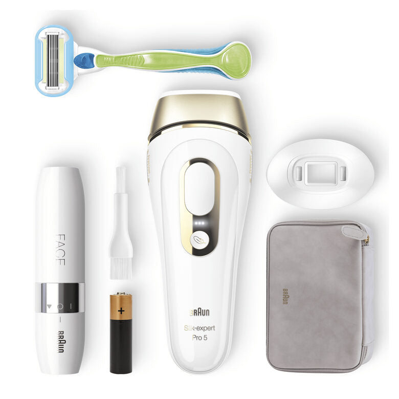 Braun Silk-expert Pro 5 PL5129 Silk expert Pro , Epilatore Luce Pulsata IPL, Sistema di Epilazione Permanente dei Peli Visibili per Donna, Bianco/Oro