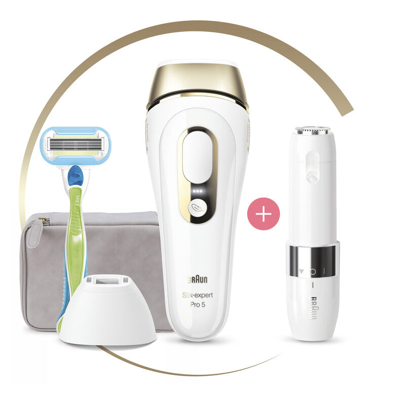 Braun Silk-expert Pro 5 PL5129 Silk expert Pro , Epilatore Luce Pulsata IPL, Sistema di Epilazione Permanente dei Peli Visibili per Donna, Bianco/Oro