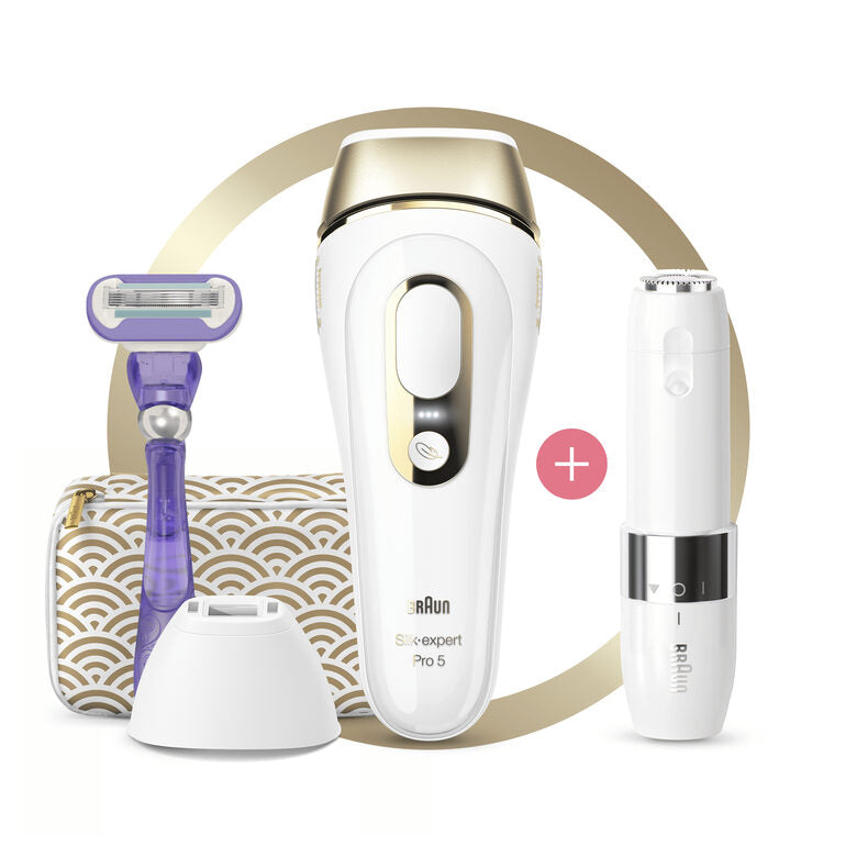 Braun Silk-expert Pro Pro 5 PL5139 Silk expert, Epilatore Luce Pulsata IPL, Sistema di Epilazione Permanente dei Peli Visibili per Donna, Bianco/Oro