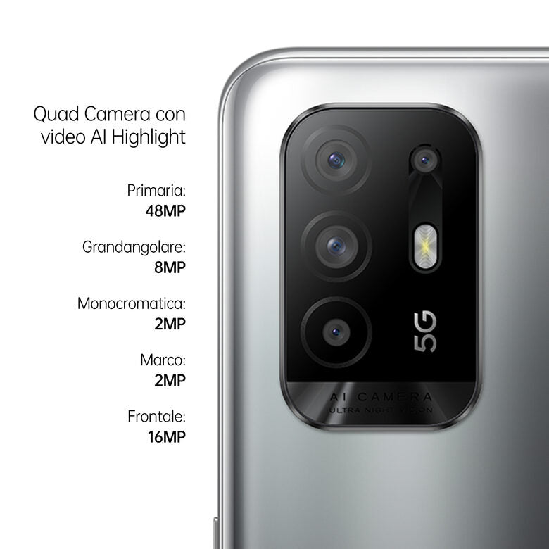 OPPO A94 5G A94 Smartphone 5G, 173g, Display 6.43" FHD+ AMOLED, 4 Fotocamere 48MP, RAM 8GB ESPANDIBILE FINO A 13GB+ROM 128GB, Batteria 4310mAh, Ricarica VOOC 30W, Dual Sim, [Versione Italian