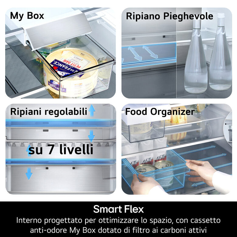 LG GBBS726CPY Frigorifero combinato Fit & Max 60cm, Classe C, 375L, AI Inverter, Prime Silver