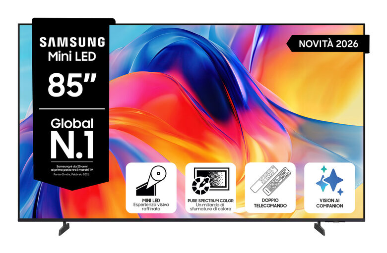 Samsung Mini LED AI TV 85" UE85M70HAUXZT 4K, Processore Mini LED 4K, 4K Upscaling, Color Booster, OTS Lite, Metal Stream Design, Vision AI Smart TV, 2026