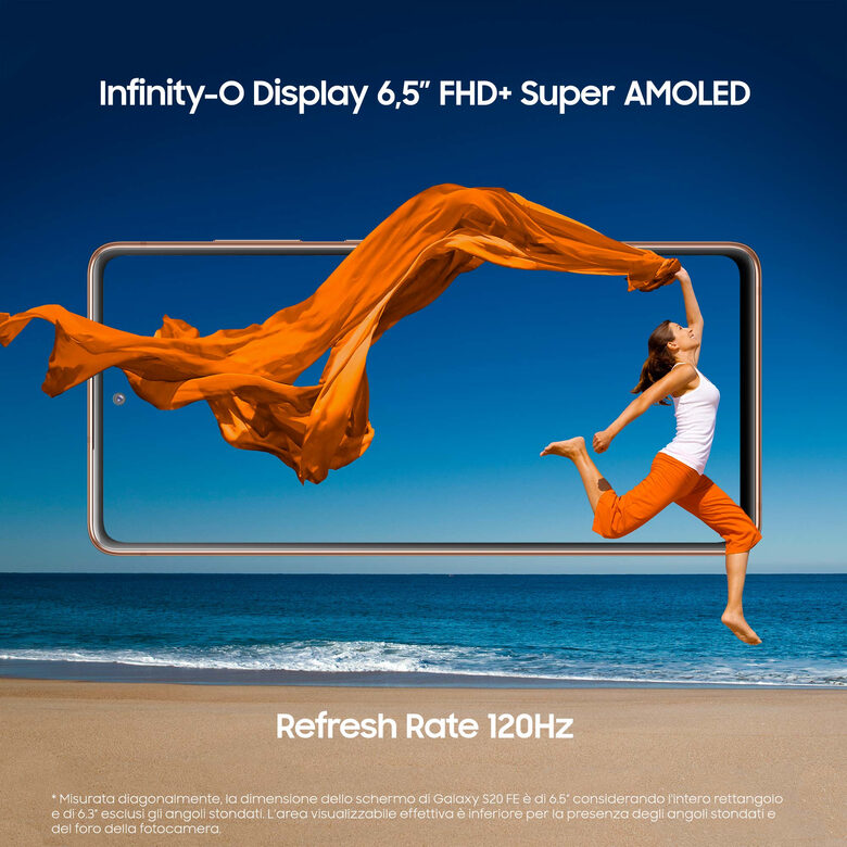 Samsung Galaxy S20 FE 4G, Processore Snapdragon 865, Display 6.5" Super AMOLED, 3 fotocamere posteriori, 128 GB Espandibili, RAM 6GB, Batteria 4.500mAh, Hybrid SIM, Cloud Orange