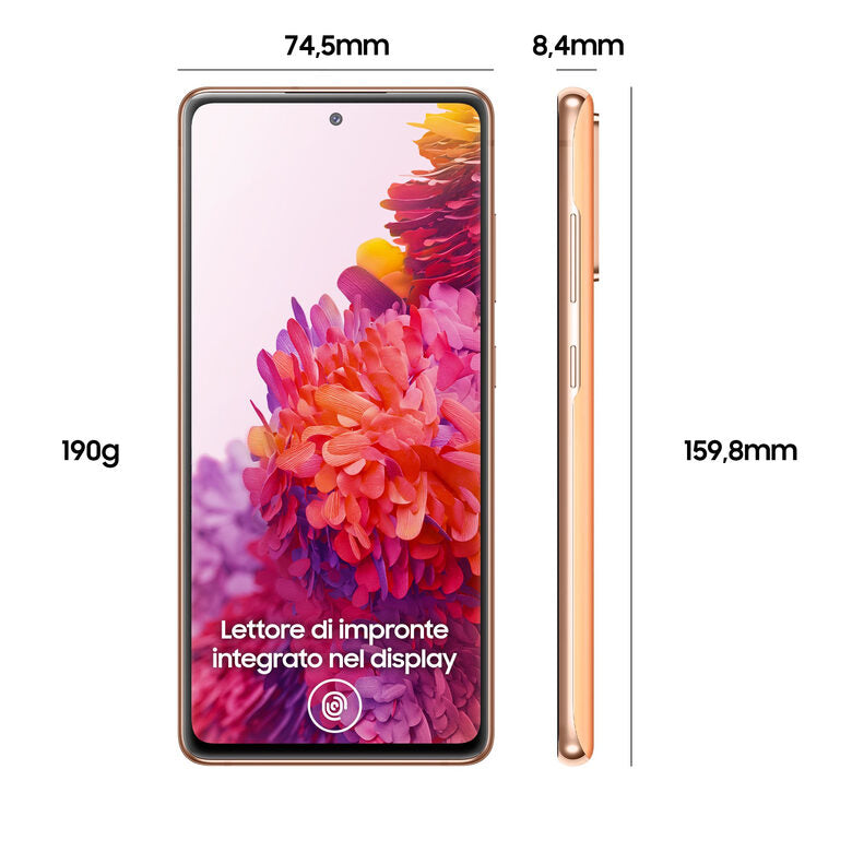 Samsung Galaxy S20 FE 4G, Processore Snapdragon 865, Display 6.5" Super AMOLED, 3 fotocamere posteriori, 128 GB Espandibili, RAM 6GB, Batteria 4.500mAh, Hybrid SIM, Cloud Orange