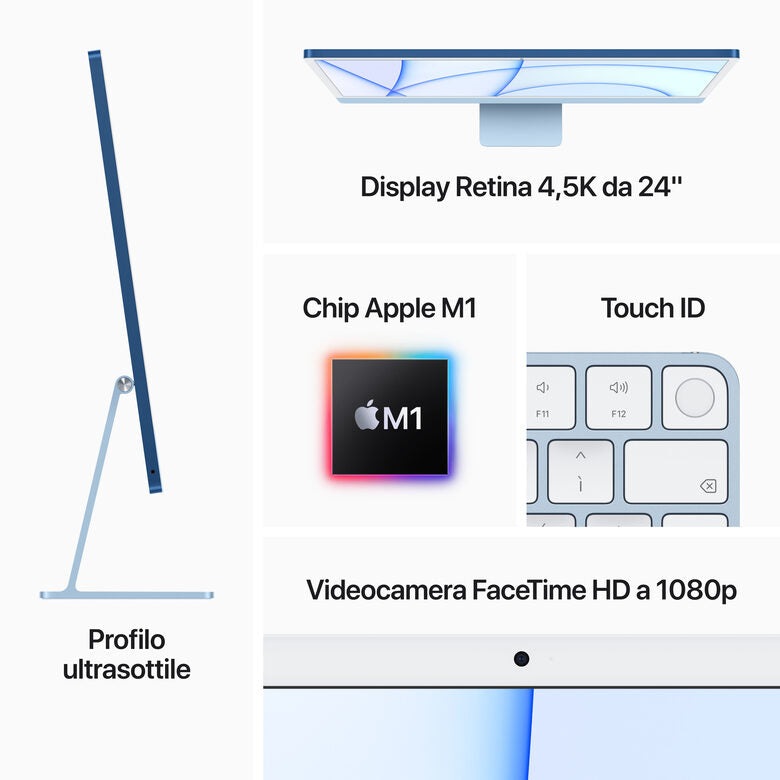Apple iMac 24" con display Retina 4.5K (Chip M1 con GPU 8-core, 512GB SSD) - Argento (2021)