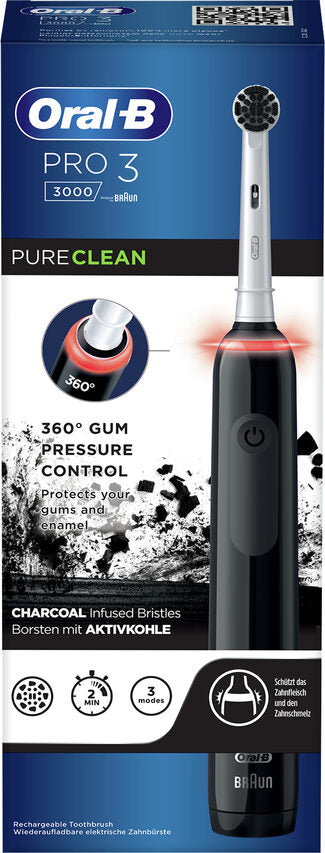 Oral-B Pro 3 Spazzolino Elettrico Ricaricabile - 3000 Nero. 1 Spazzolino + 1 Testina con setole al Carbone