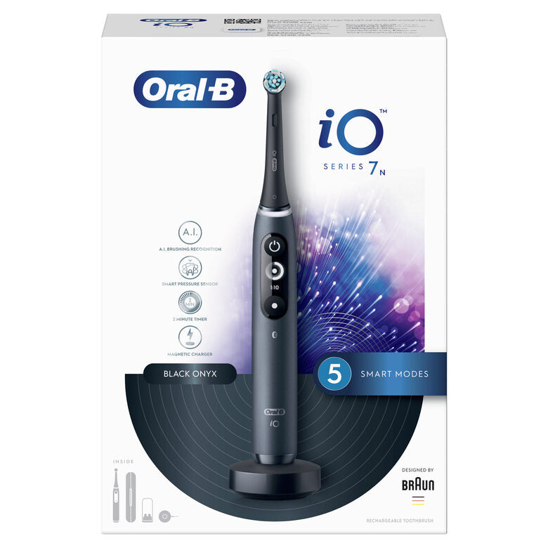 Oral-B iO 7n Spazzolino Elettrico Ricaricabile Nero Esclusivo Con Tecnologia Magnetica Rivoluzionaria, Display In Bianco E Nero, 1 Testina, 1 Custodia Da Viaggio Premium, Designed By Braun