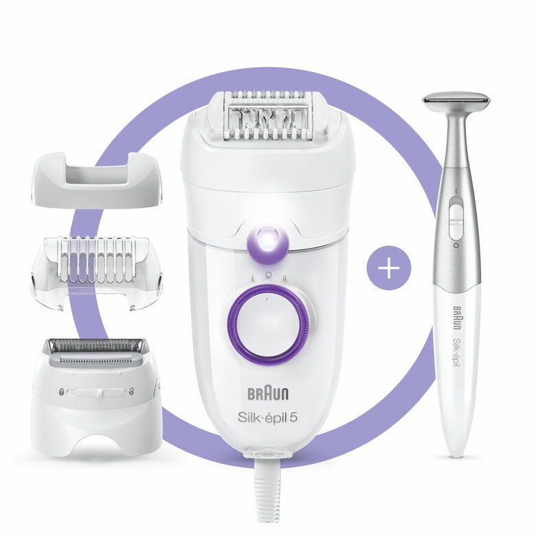 Braun Silk-épil 5 -825 Power Epilatore Donna Primi Utilizzi Delicato Con Filo Senza Interruzioni, Testina Radente, Cappuccio Regolator
