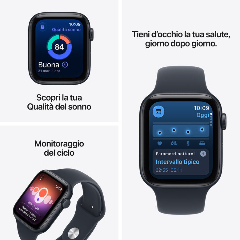 Apple Watch SE (3nd generation) SE 3 GPS + Cellular, Cassa 40 mm in alluminio mezzanotte con Cinturino Sport blu marino - M/L