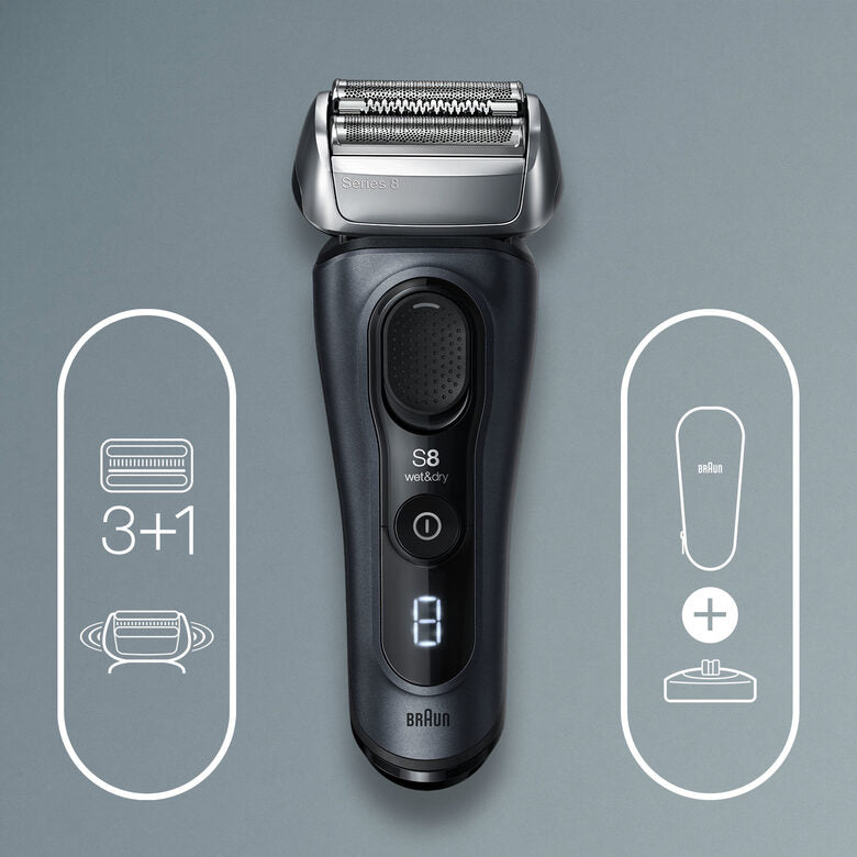 Braun Series 8 Rasoio 8413s Wet&Dry con custodia da viaggio, Grigio