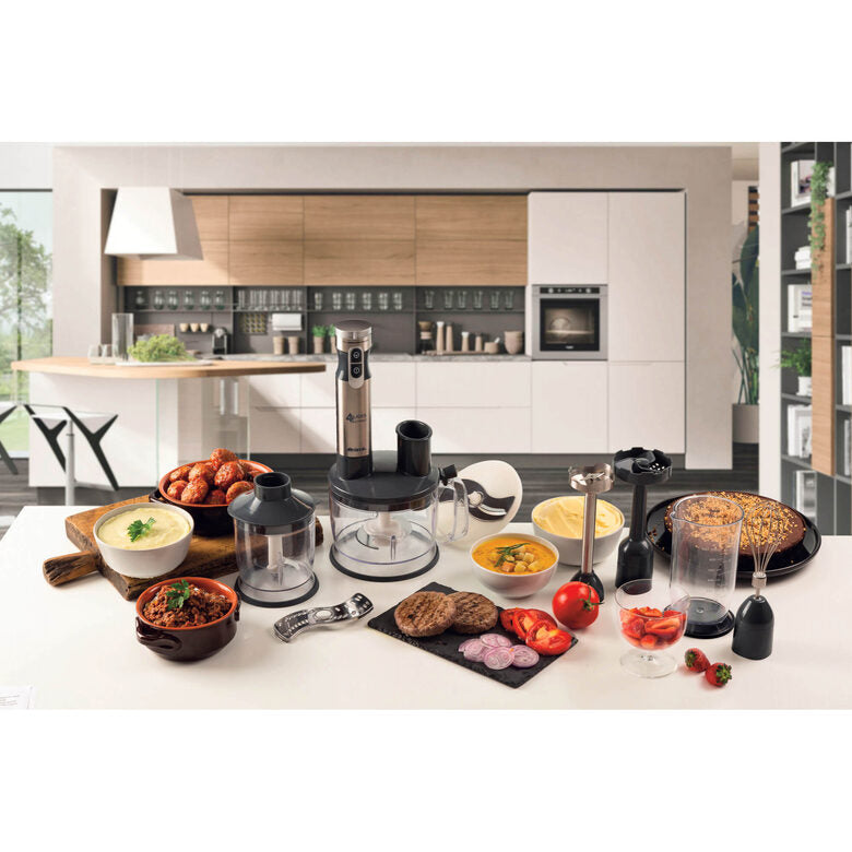 Ariete 898/1 4 Blades Multiprep 7in1, Frullatore a immersione, 7 funzioni, 1000W, 10 velocità + turbo, Capacità 2 L, Accessori inclusi, Silver