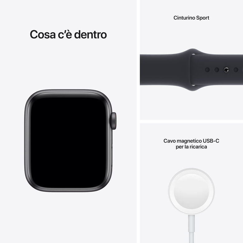 Apple Watch SE GPS + Cellular, 44mm Cassa in Alluminio Grigio scuro con Cinturino Sport Mezzanotte