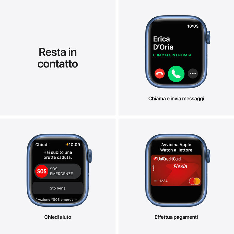 Apple Watch Series 7 GPS, 41mm Cassa in Alluminio Blu con Cinturino Sport Azzurro