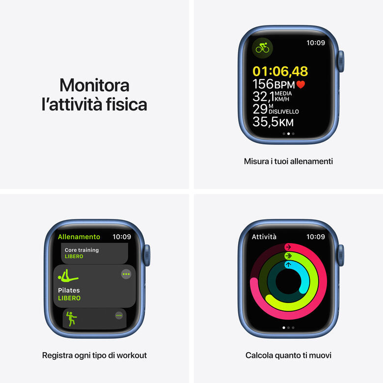 Apple Watch Series 7 GPS, 41mm Cassa in Alluminio Blu con Cinturino Sport Azzurro