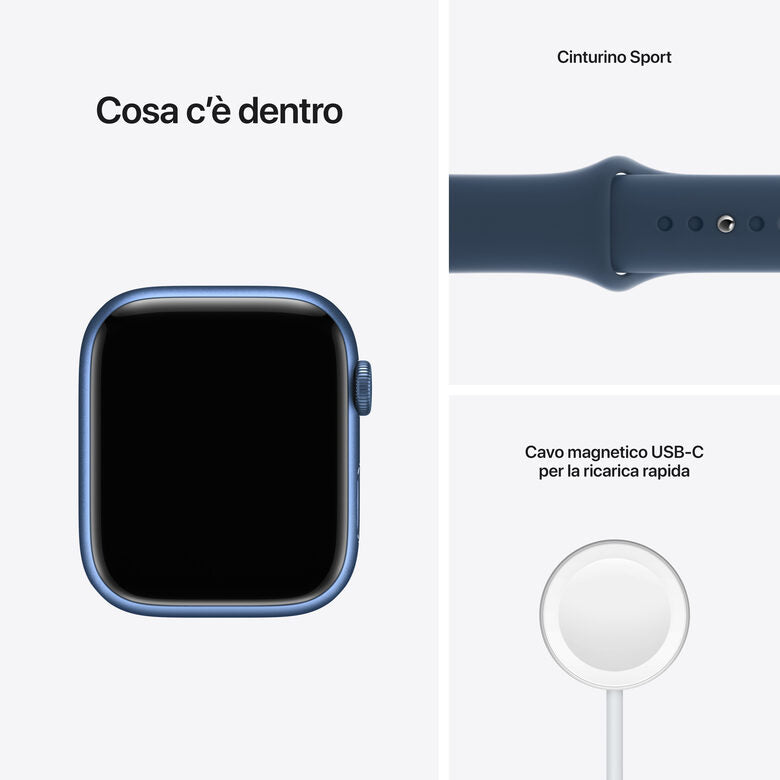 Apple Watch Series 7 GPS, 45mm Cassa in Alluminio Blu con Cinturino Sport Azzurro