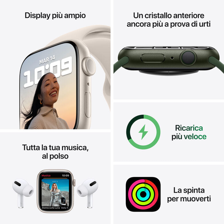 Apple Watch Series 7 GPS, 41mm Cassa in Alluminio Blu con Cinturino Sport Azzurro