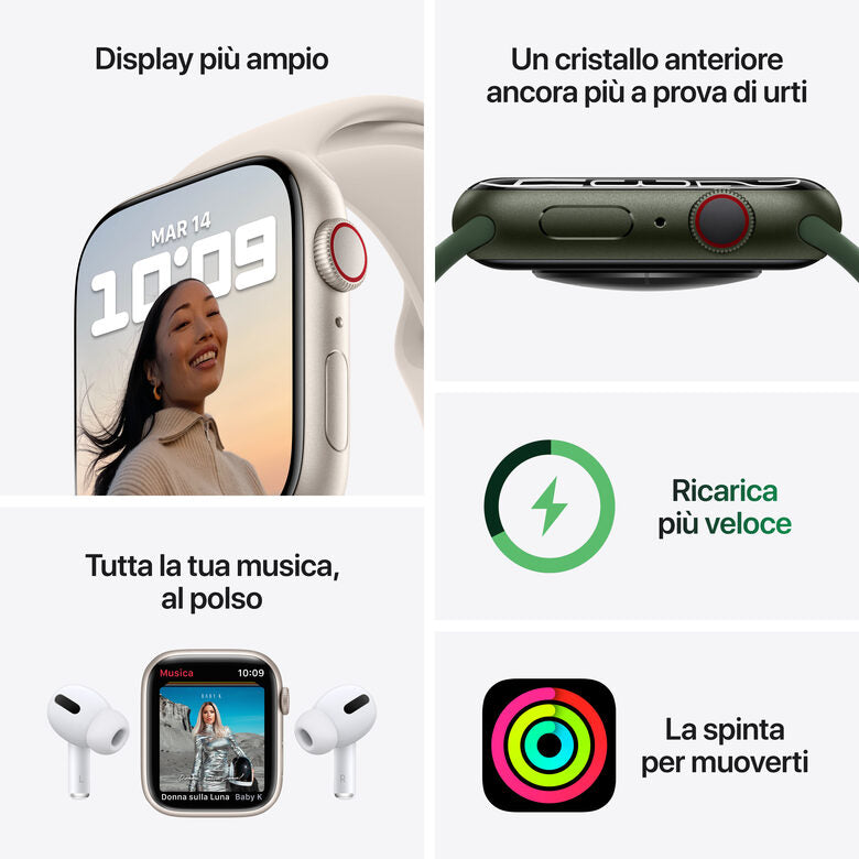 Apple Watch Series 7 GPS + Cellular, 41mm Cassa in Alluminio Verde con Cinturino Sport Verde