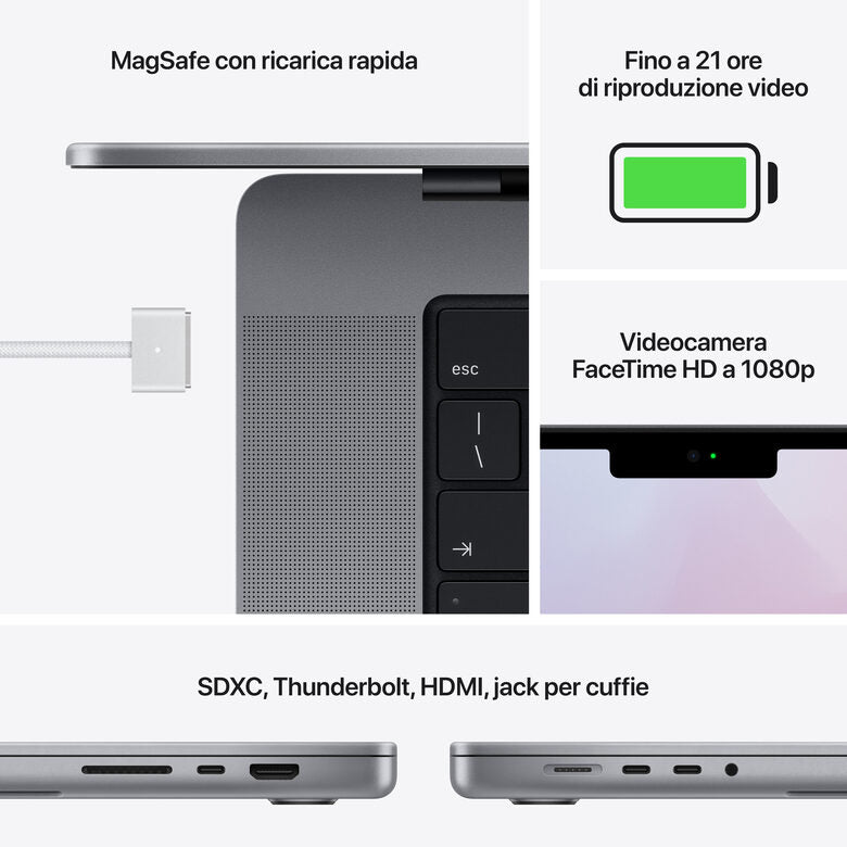 Apple MacBook Pro 16" chip M1 Pro 10‑core CPU 16‑core GPU 512GB SSD Grigio Siderale