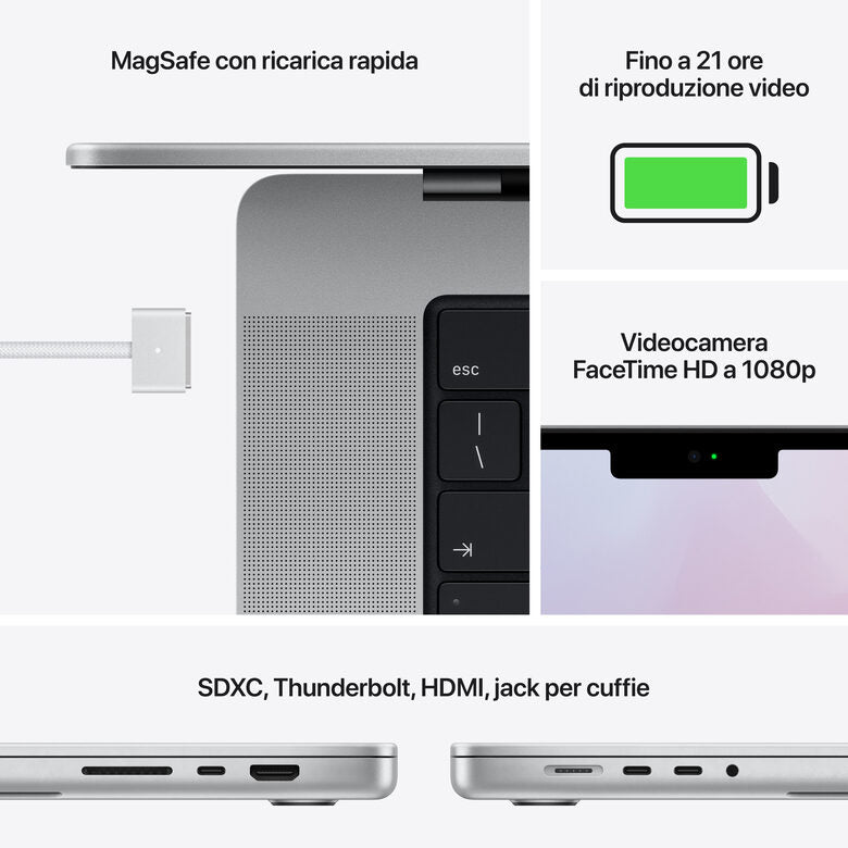 Apple MacBook Pro 16" chip M1 Pro 10‑core CPU 16‑core GPU 512GB SSD Argento