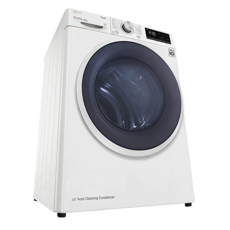 LG RH80V9AVHN Serie V9 Asciugatrice A Libera Installazione 8 Kg, Pompa Di Calore, Dual Inverter, Eco Hybrid, Condensatore Autopulente, Wi-Fi, Classe C, Bianco